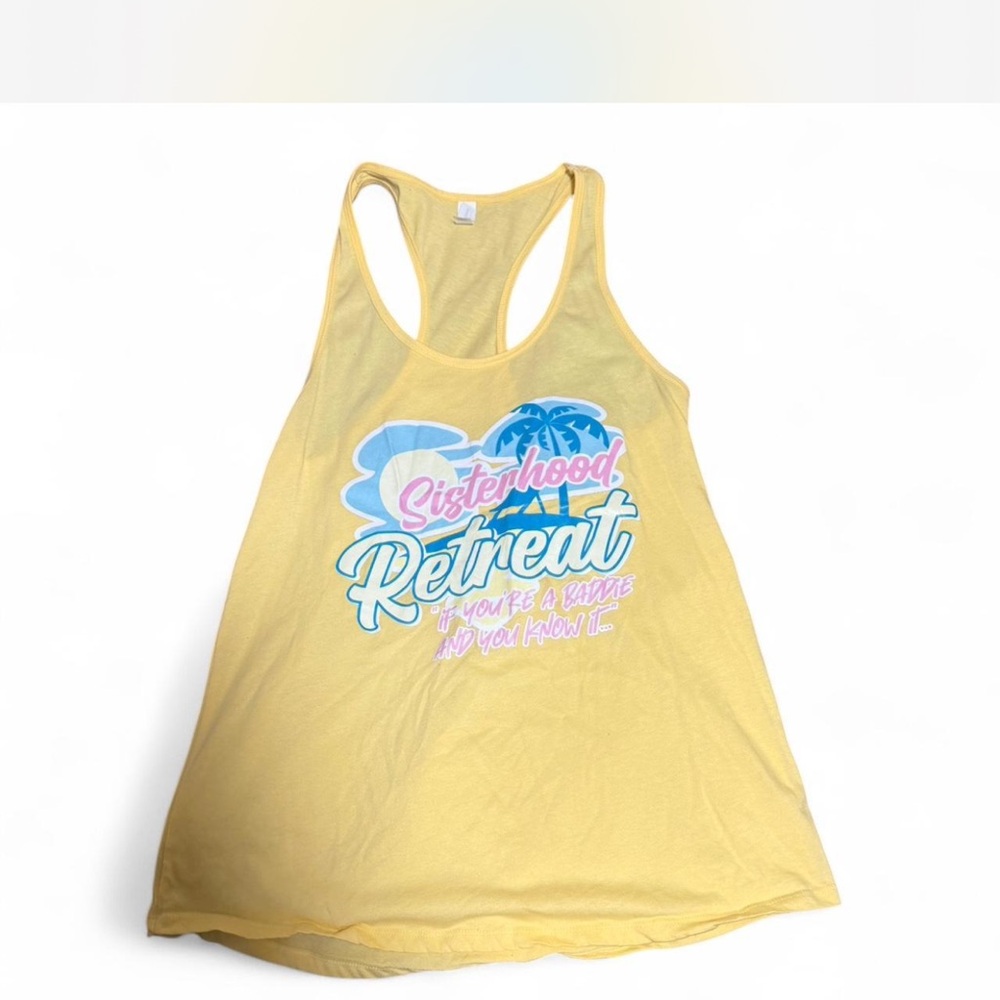 Yellow 'Sisterhood Retreat' Graphic Tank Top
